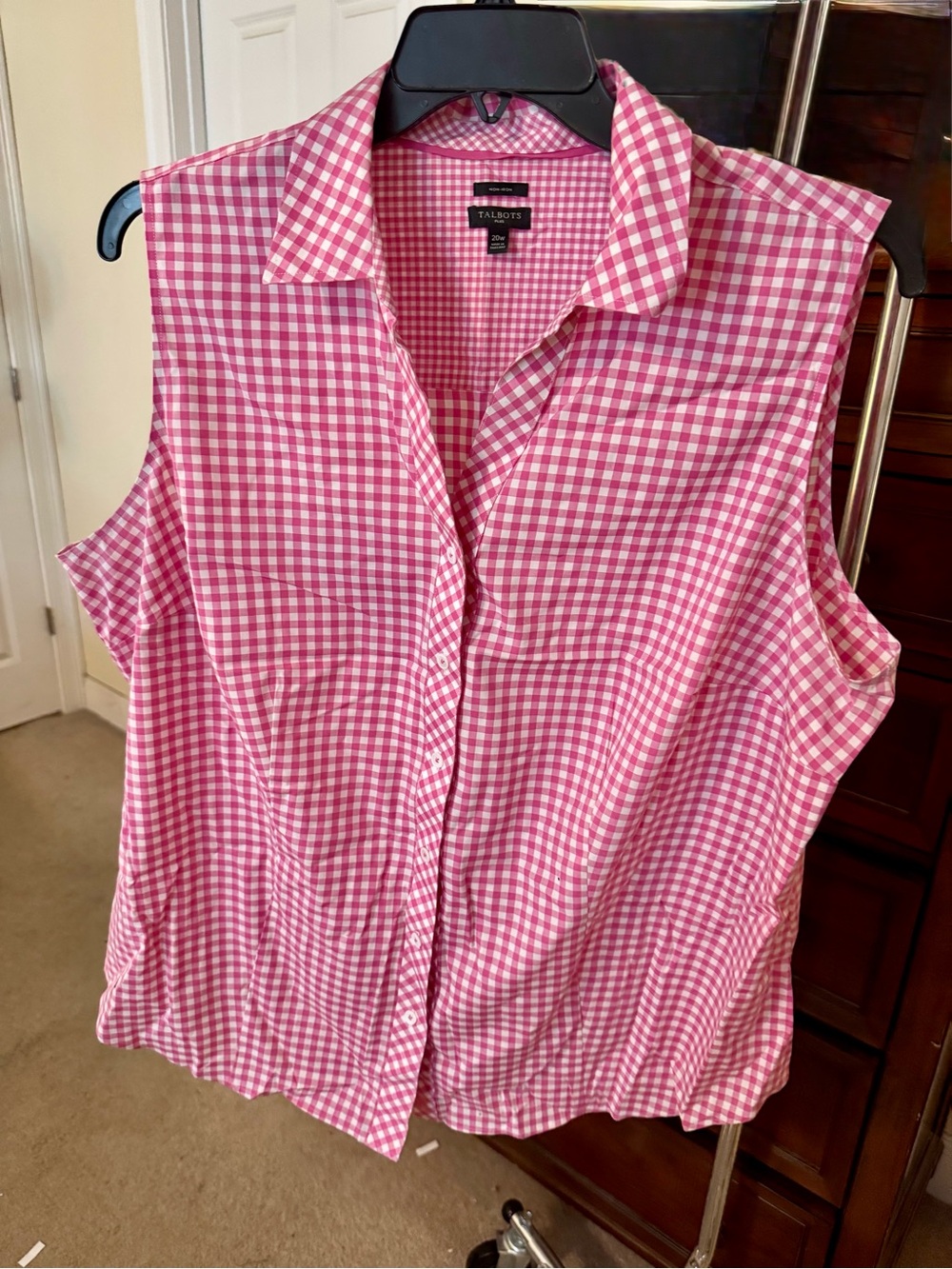 Talbots Plus Size Pink Gingham Sleeveless Button-Down Blouse